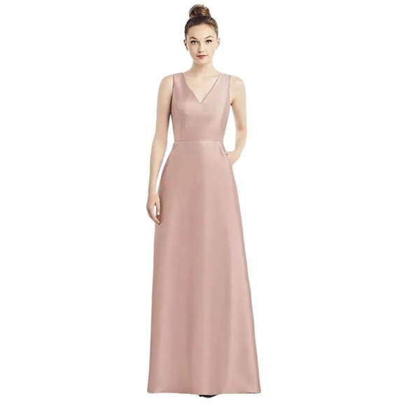 Alfred Sung D778 Toasted Sugar Pink Sleeveless V-Neck Satin Gown Size 0 NWT - Picture 1 of 8